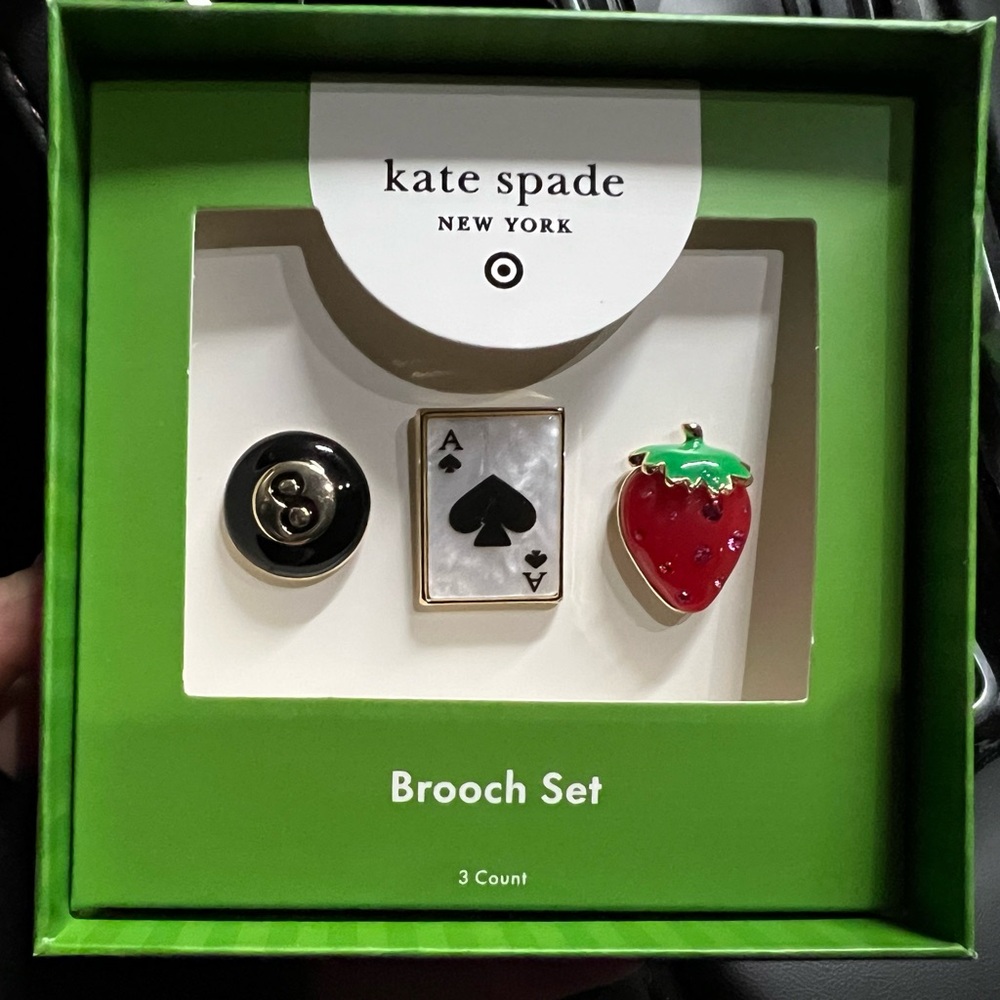 🎱♠️🍓 Kate Spade New York x Target Brooch Set 8 Ball Ace of Spades Strawberry NIB